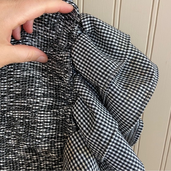 MABLE Anthropology Black Gingham Smock Fitted Tie Dress Women’s Size Small - Picture 7 of 12